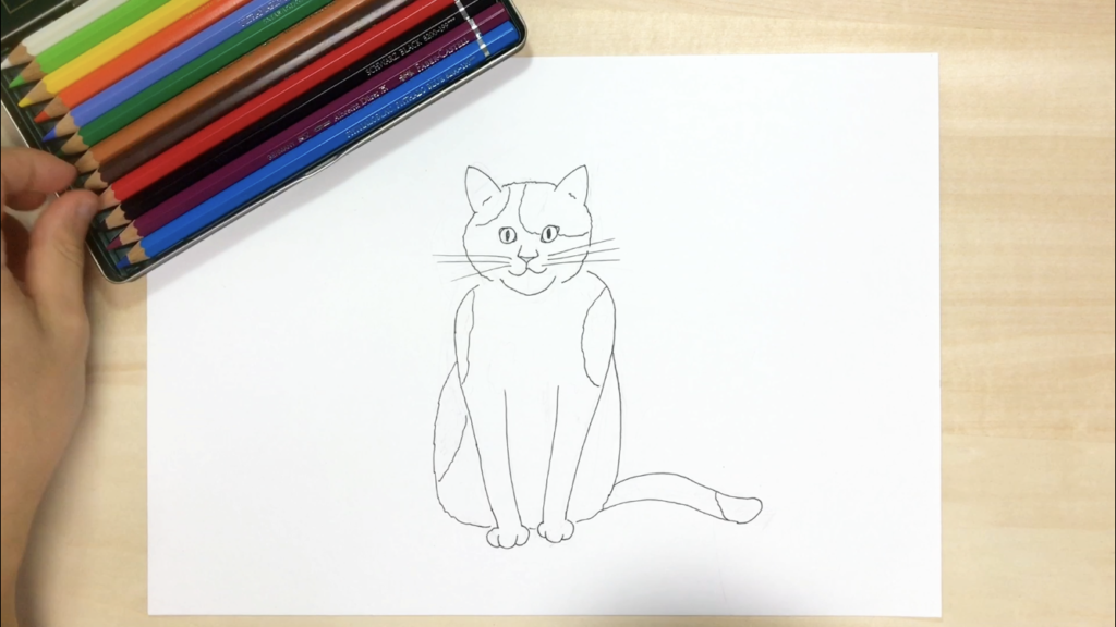 色鉛筆画 猫の絵「躊躇」