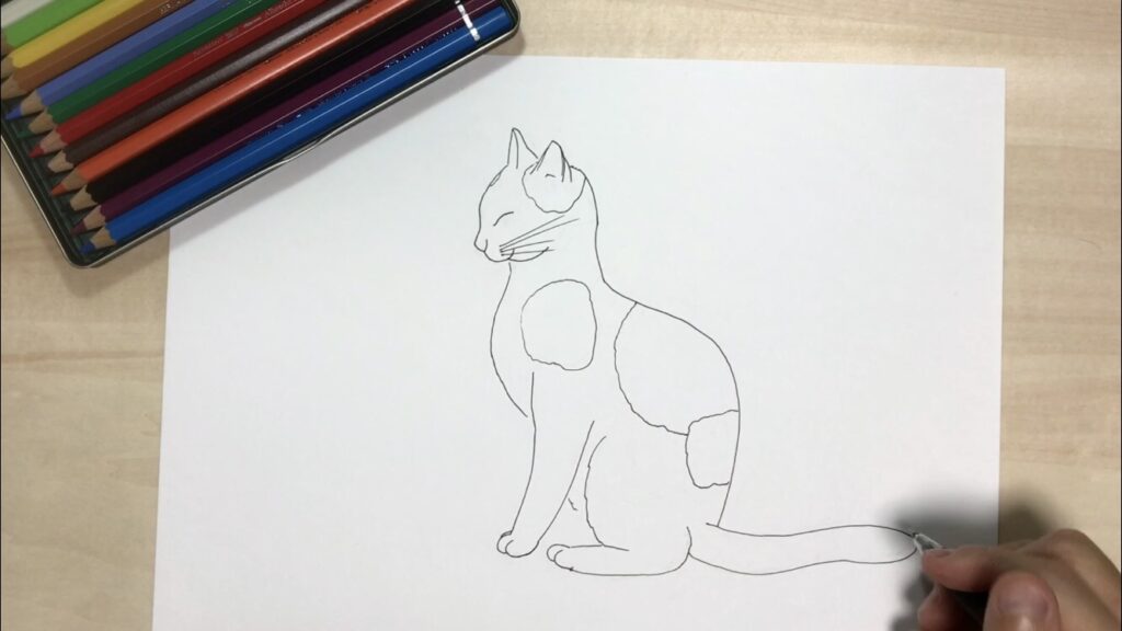 猫の簡単な手描きイラストの描き方 水彩色鉛筆とペン アートと日常